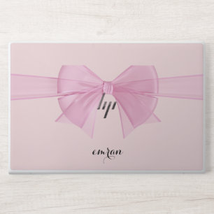 Elegant Pastel Pink Bow & Name Personalized HP Laptop Skin
