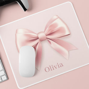 Elegant Pastel Pink Bow & Name Personalized Mouse Pad