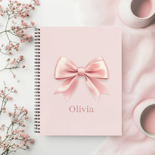 Elegant Pastel Pink Bow & Name Personalized Notebook