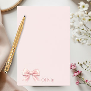 Elegant Pastel Pink Bow & Name Personalized Post-it Notes