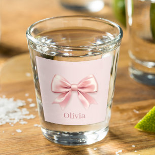 Elegant Pastel Pink Bow & Name Personalized Shot Glass
