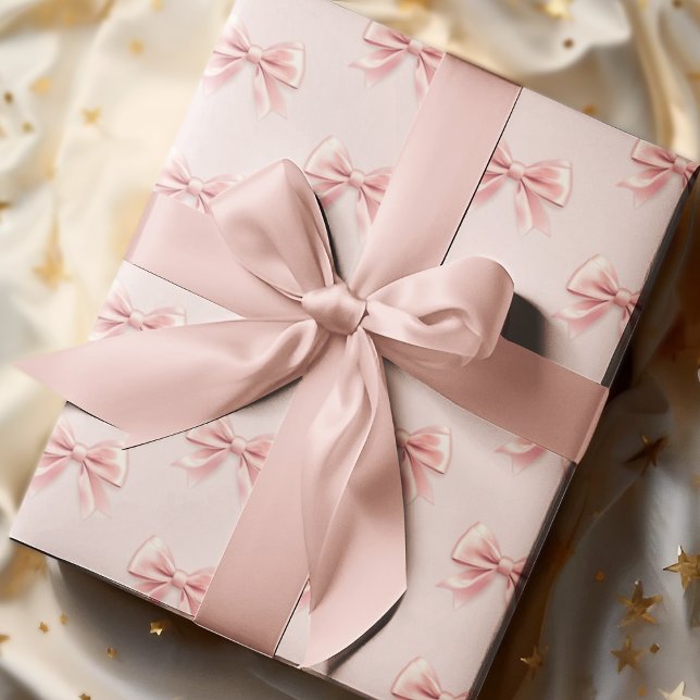 Elegant Pastel Pink Bow & Name Personalized Wrapping Paper (Creator Uploaded)