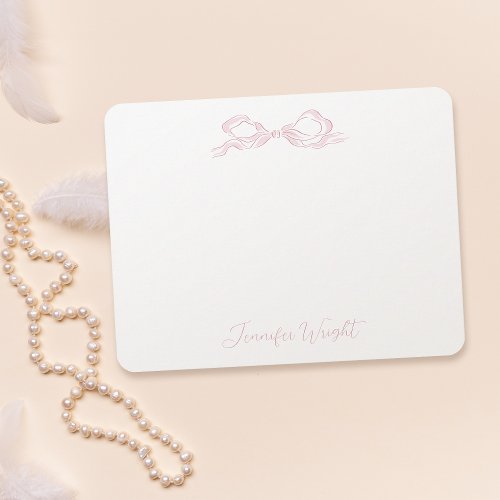 Elegant Pastel Pink Bow Personalized Stationery Note Card