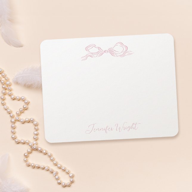 Elegant Pastel Pink Bow Personalized Stationery Note Card (Elegant Pastel Pink Bow Personalized Stationery Note Card)