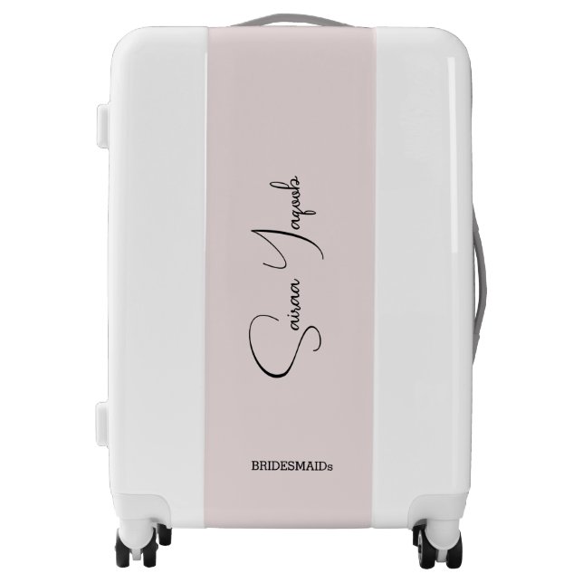 Elegant Pastel Pink Bridal Party Bridesmaid name Luggage (Front)