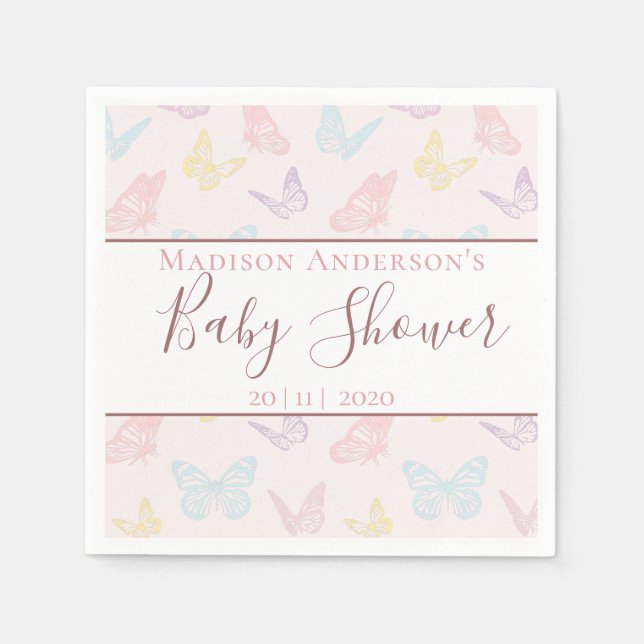 Elegant Pastel Pink Butterflies Girl Baby Shower Napkins (Front)