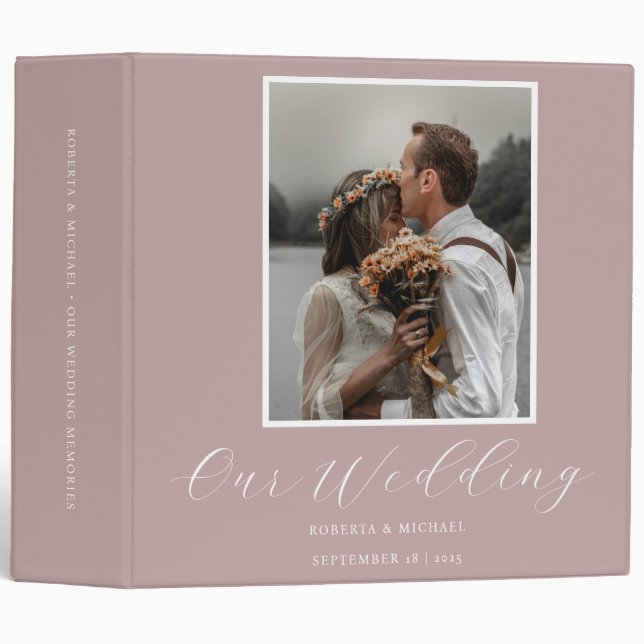 Elegant Pastel Pink Custom Photo Our Wedding Album 3 Ring Binder (Front/Spine)