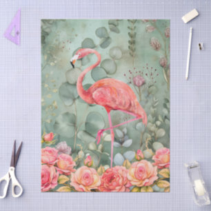 Elegant Pastel Pink Flamingo & Roses Decoupage Tissue Paper