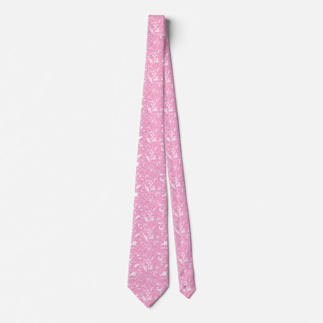 Elegant Pastel Pink Floral Fabric Pattern Neck Tie (Front)