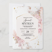 Elegant Pastel Pink Floral Frame Fancy Invitation (Front)