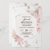 Elegant Pastel Pink Floral Frame Fancy Invitation (Front/Back)