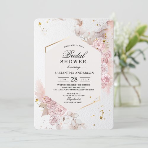 Elegant Pastel Pink Floral Frame Fancy Invitation