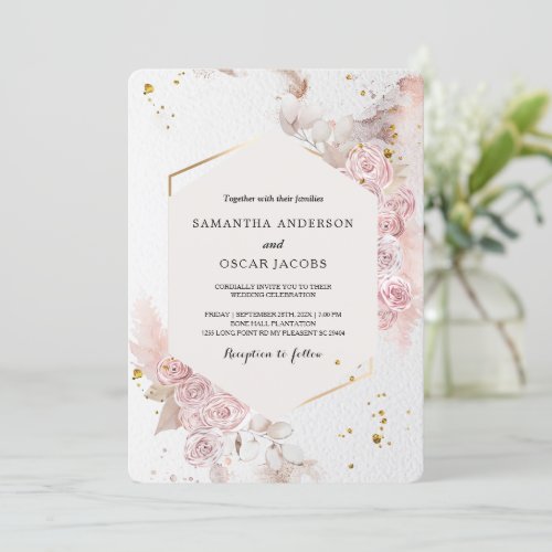 Elegant Pastel Pink Floral Frame Fancy Invitation