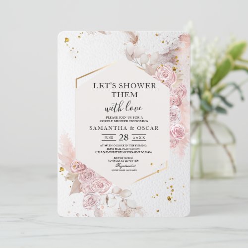 Elegant Pastel Pink Floral Frame Fancy Invitation