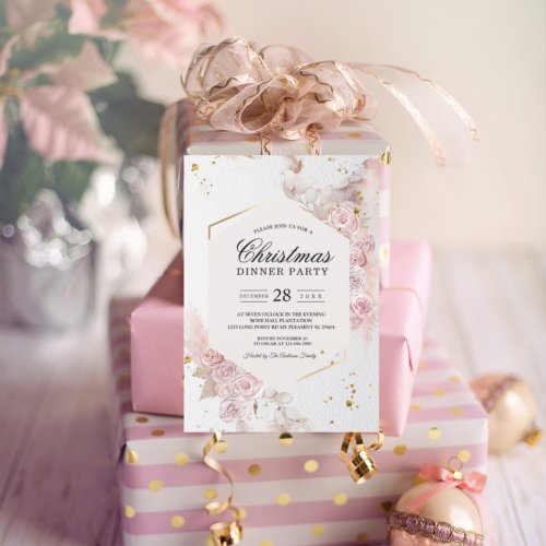 Elegant Pastel Pink Floral Frame Fancy Invitation