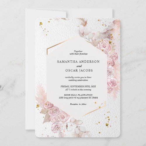 Elegant Pastel Pink Floral Frame Fancy Invitation