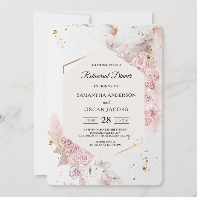Elegant Pastel Pink Floral Frame Fancy Invitation (Front)