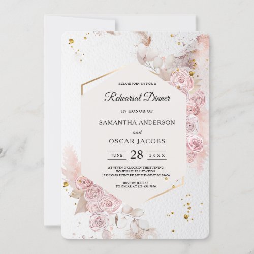 Elegant Pastel Pink Floral Frame Fancy Invitation