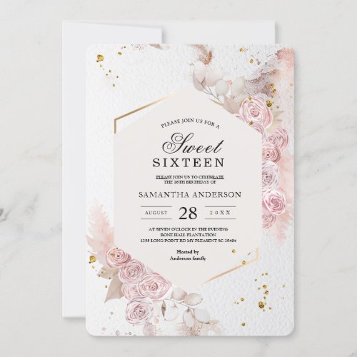 Elegant Pastel Pink Floral Frame Fancy Invitation