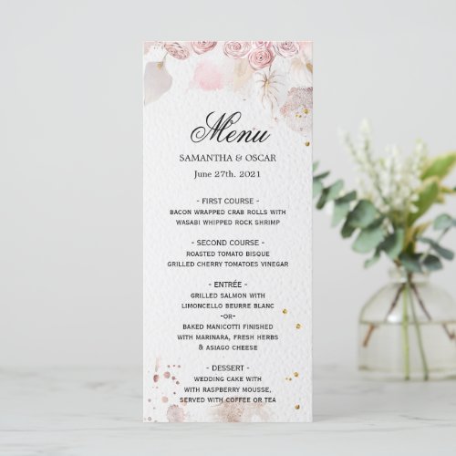 Elegant Pastel Pink Floral Frame Fancy Menu