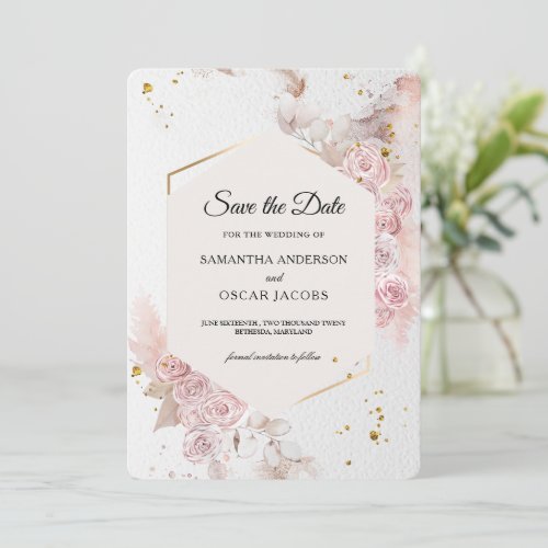 Elegant Pastel Pink Floral Frame Fancy Save The Date