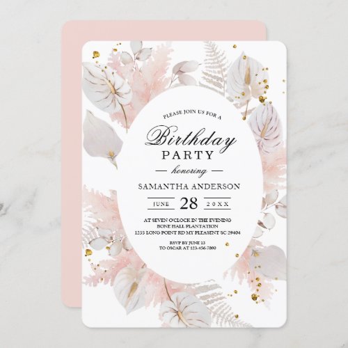 Elegant Pastel Pink Floral Frame  Gold Drops Invitation