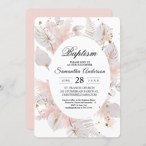 Elegant Pastel Pink Floral Frame  Gold Drops Invitation