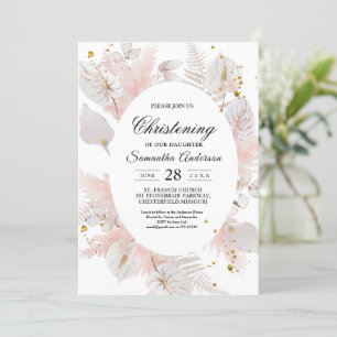 Elegant Pastel Pink Floral Frame & Gold Drops Invitation