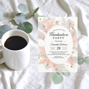 Elegant Pastel Pink Floral Frame & Gold Drops Invitation