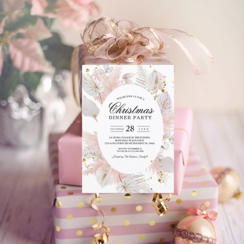 Elegant Pastel Pink Floral Frame  Gold Drops Invitation