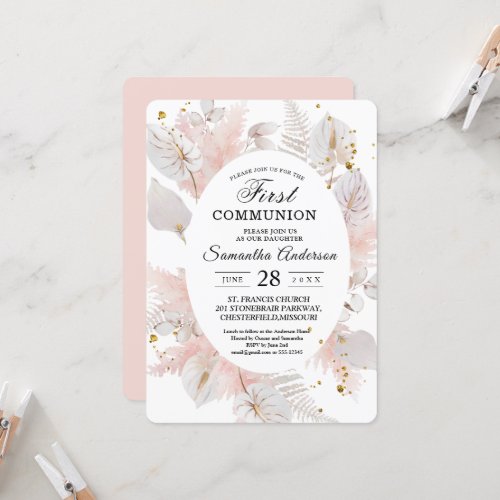 Elegant Pastel Pink Floral Frame  Gold Drops Invitation