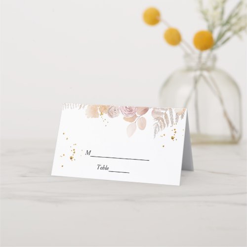 Elegant Pastel Pink Floral Frame  Gold Drops Place Card