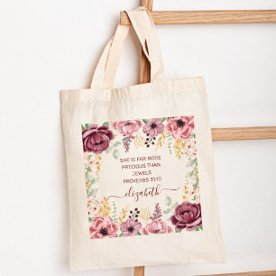 Elegant pastel pink flower Proverbs 31 Tote Bag