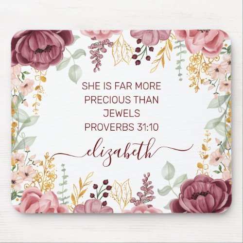 Elegant pastel pink flower scripture name mouse pad