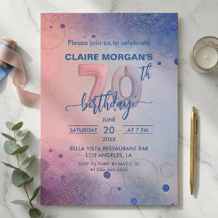 Elegant Pastel Pink Foil Balloon 70th Birthday  Invitation