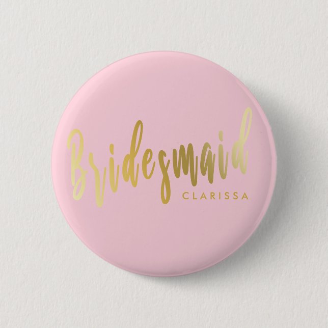 Elegant pastel pink & gold bridesmaid button (Front)