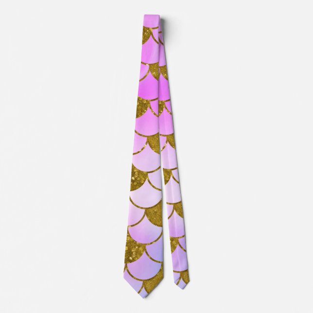 Elegant Pastel Pink Gold Glitter Mermaid Scale Neck Tie (Front)