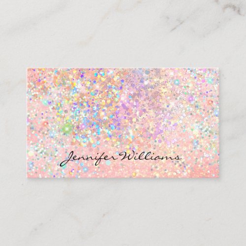 Elegant Pastel Pink Gold Holographic Glitter Business Card