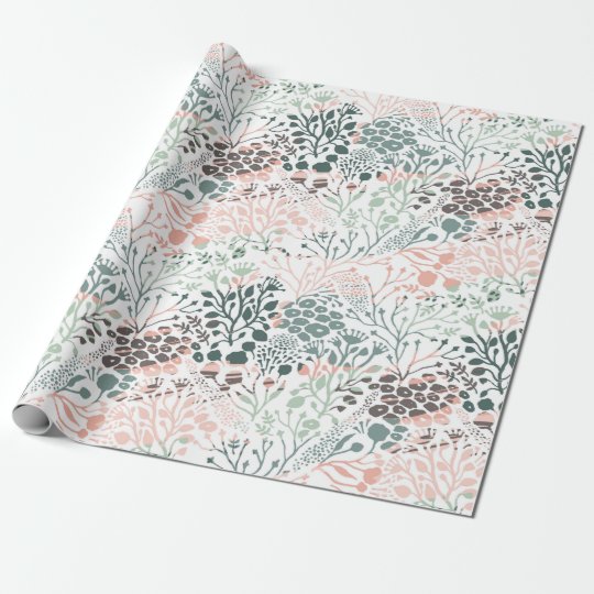 Elegant Pastel Pink Green Mint Floral Botanical Wrapping Paper