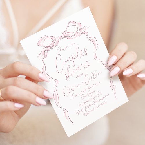 Elegant Pastel Pink Hand Drawn Bow Couples Shower Invitation