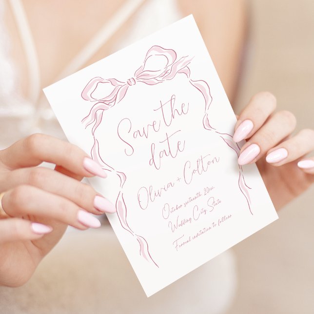 Elegant Pastel Pink Hand Drawn Bow Save The Date (Elegant Pastel Pink Hand Drawn Bow Save The Date)