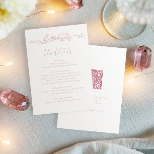 Elegant Pastel Pink Hand Drawn Bow Wedding Details Enclosure Card