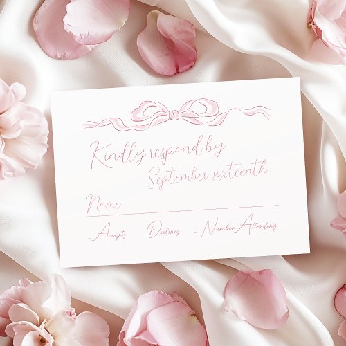 Elegant Pastel Pink Hand Drawn Bow Wedding RSVP Card