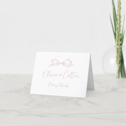 Elegant Pastel Pink Hand Drawn Bow Wedding Thank You Card