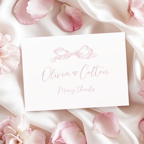 Elegant Pastel Pink Hand Drawn Bow Wedding Thank You Card