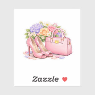 Elegant Pastel Pink High Heels Luxury Handbag Sticker