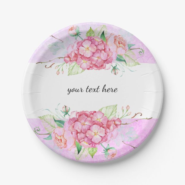 Elegant Pastel Pink Hydrangea Flower Party  Paper Plates (Front)