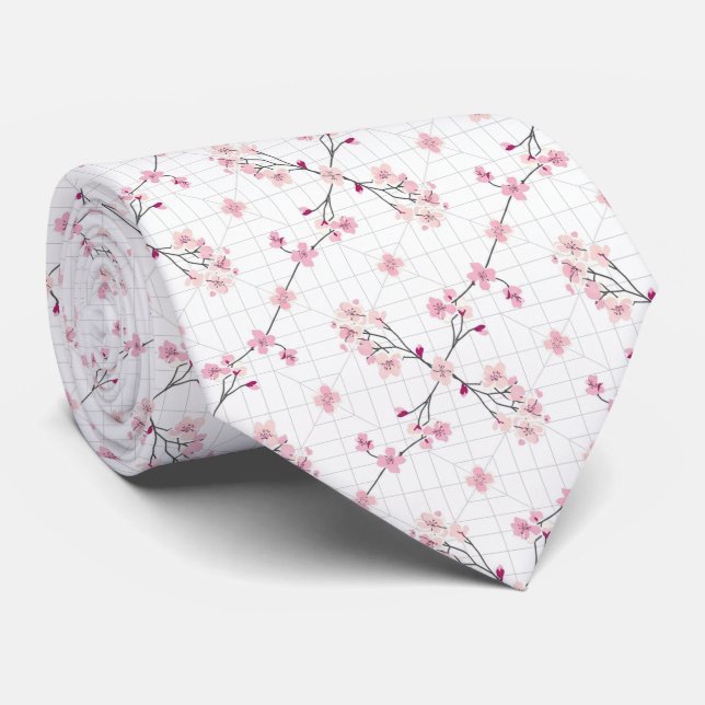 Elegant Pastel Pink Japanese Cherry Blossom Neck Tie (Rolled)