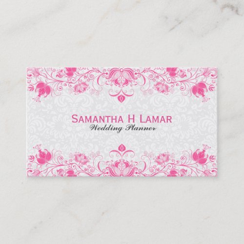 Elegant Pastel Pink Lace On White Damasks Business Card