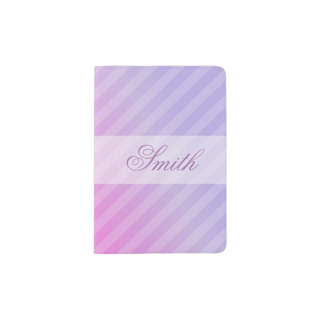 Elegant Pastel Pink Lilac Striped Personalized Passport Holder (Front)